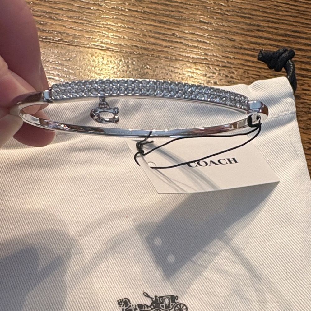 Coach Silver Pavé Crystal Slim Bangle Bracelet